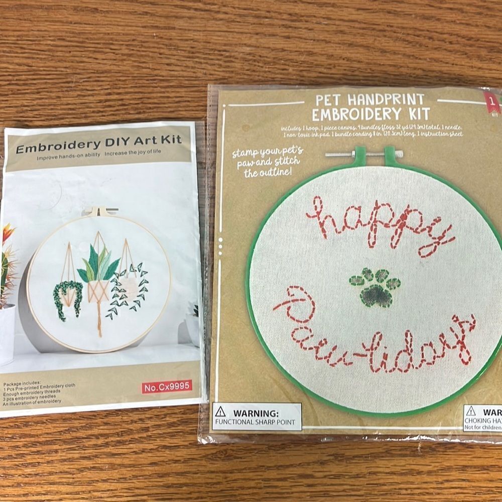 Embroidery kits, hanging plants & paw prints